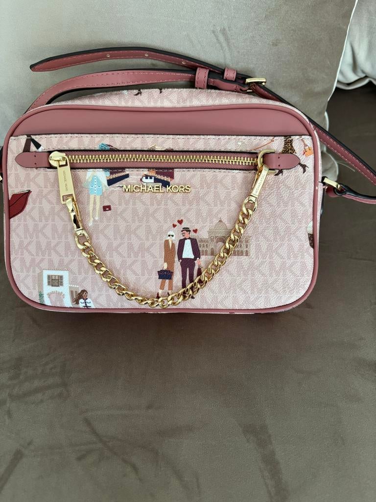 Michael Kors Schoudertasje Roze met Print, Sieraden, Tassen en Uiterlijk, Tassen | Damestassen, Ophalen, Zo goed als nieuw, Roze