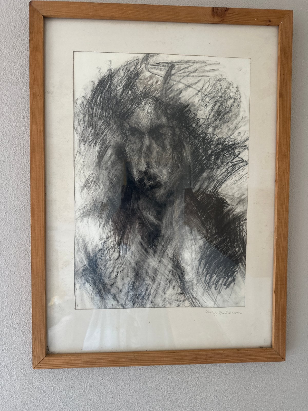 Mooie houtskooltekening van M.F. Berkelmans, Ophalen, Tekening, Houtskooltekening, Achter glas