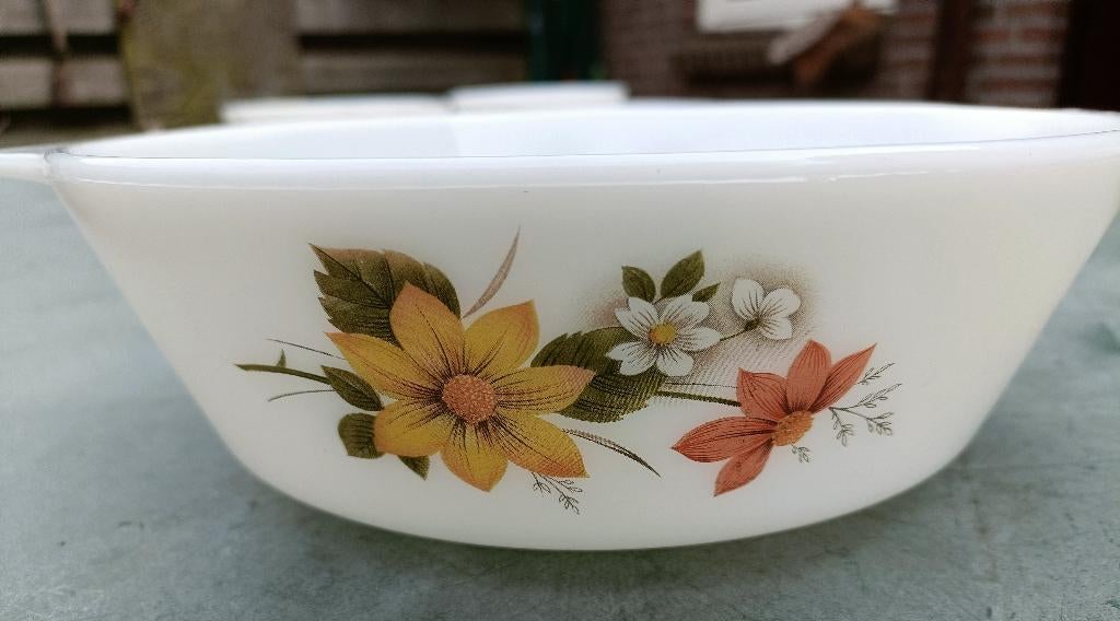 5 Vintage 1969 PYREX ovenschalen JAJ England Autumn Glory, Ophalen of Verzenden, Overige stijlen, Glas, Schaal of Schalen