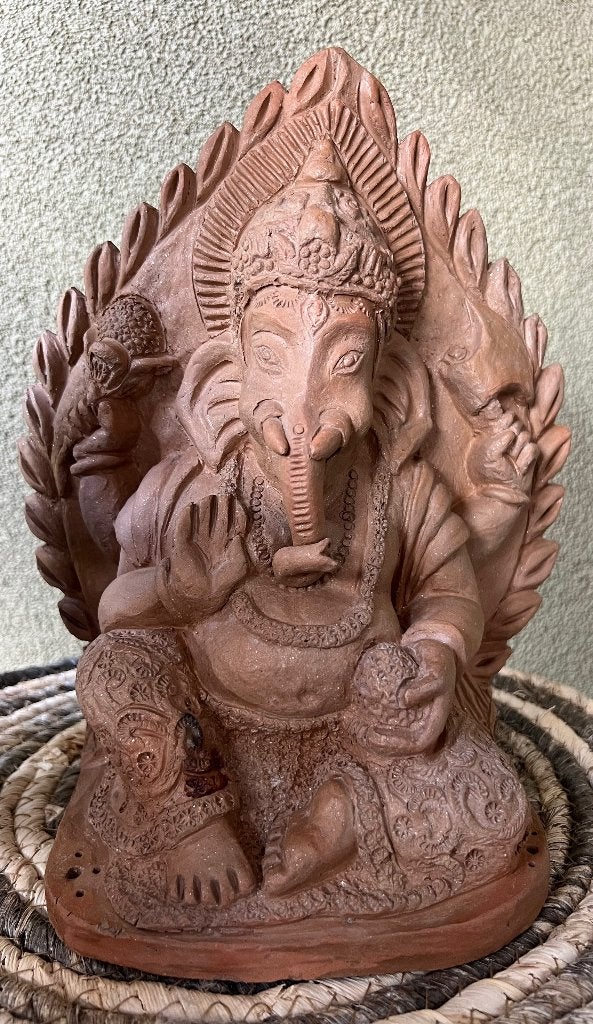 Ganesh handgemaakt klei uit India vintage Ganesha, Verburgt Vintage, 25 cm, Massief, Steen/keramiek