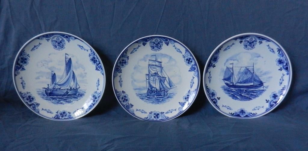 Drie blauwe borden zeilboten Schoonhoven Parlevliet Katwijk, Ophalen of Verzenden