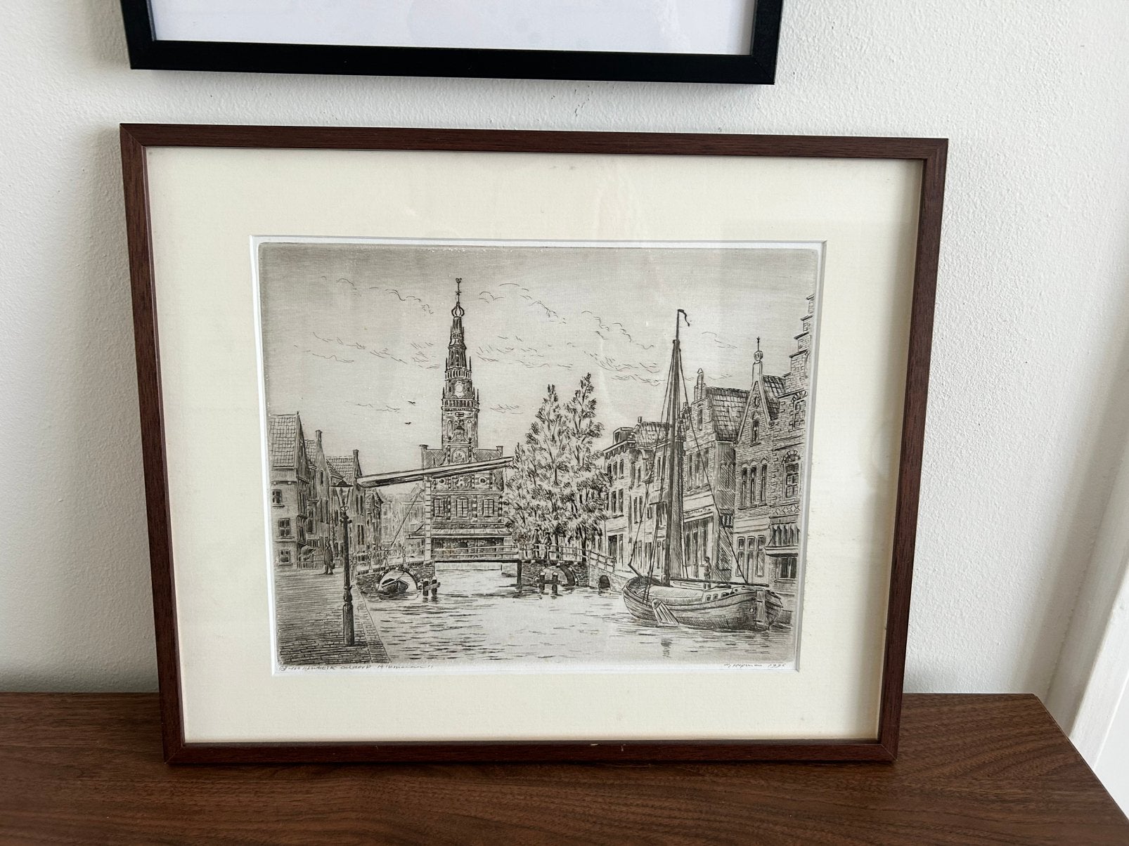 Prachtige ingelijste ets van W. Hopman, Ophalen