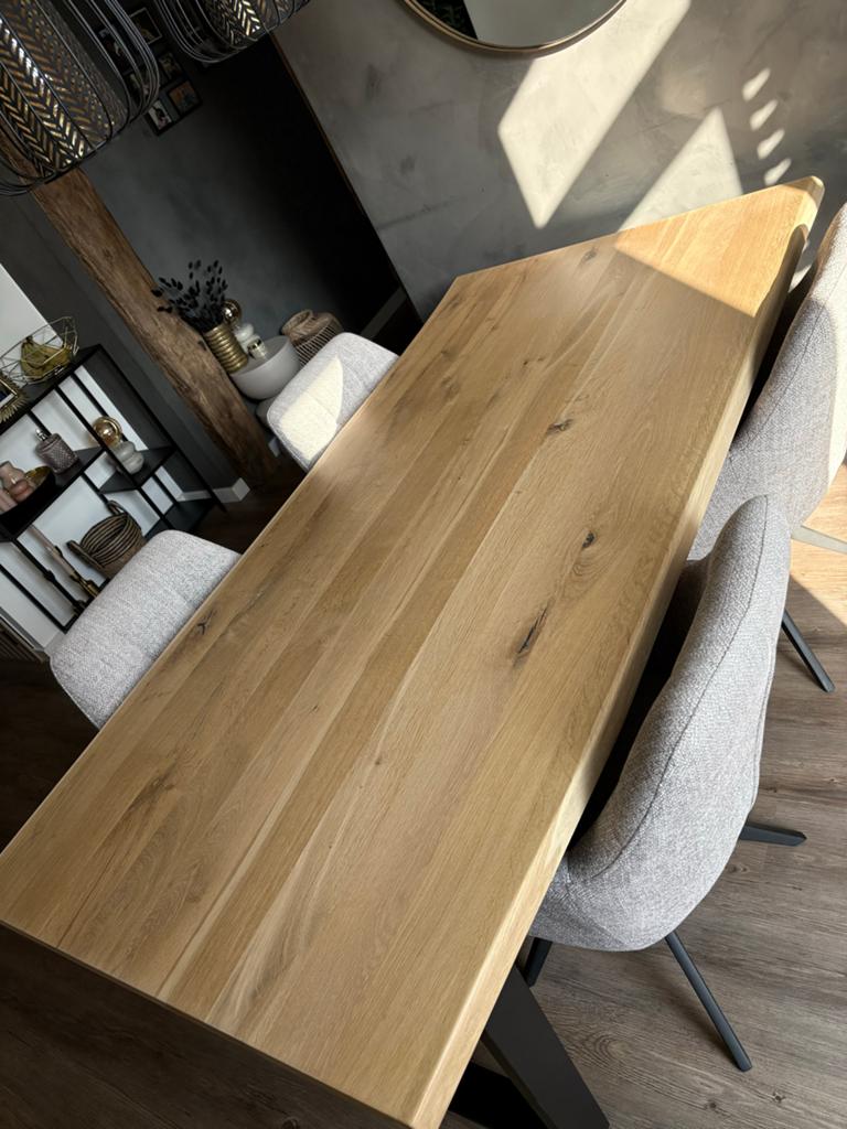 Massief eiken boomstam eettafelblad, Huis en Inrichting, Tafels | Eettafels, Ophalen, Eikenhout, 50 tot 100 cm, Zo goed als nieuw
