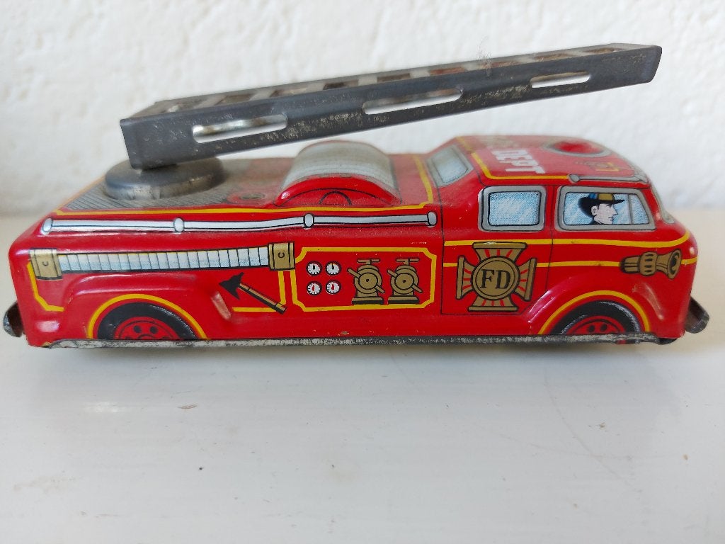 Vintage blikken brandweer auto, Ophalen of Verzenden, Gebruikt