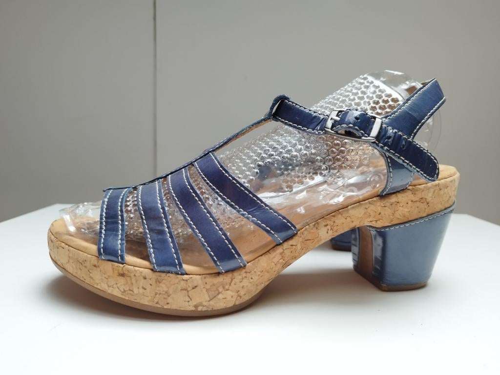 Gabor kurk hak sandalen 6,5 40 Blauw, Blauw, Gabor, Zo goed als nieuw, Sandalen of Muiltjes