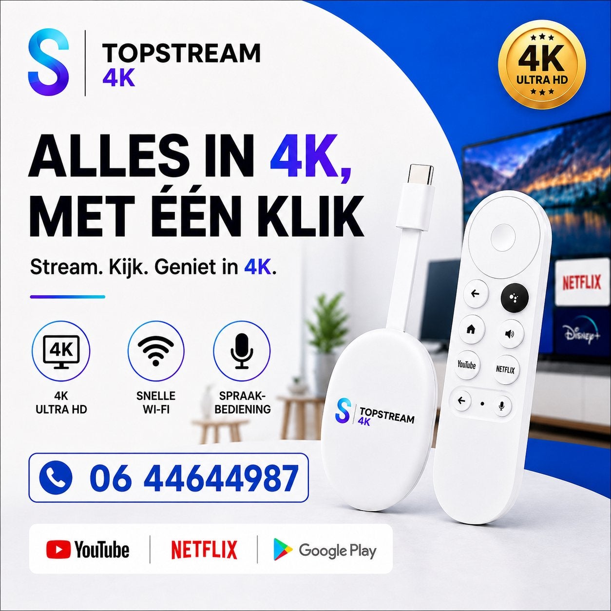 Snelle IPTV Chromecast 4K (Lees beschrijving!), Ophalen of Verzenden, Nieuw, Origineel, Tv