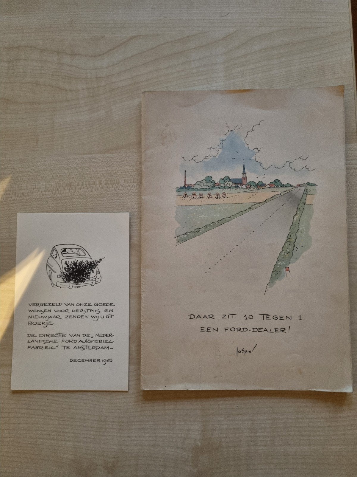Origineel Ford reclameboekje uit 1950 + kerstkaart  Jo Spier, Ophalen of Verzenden