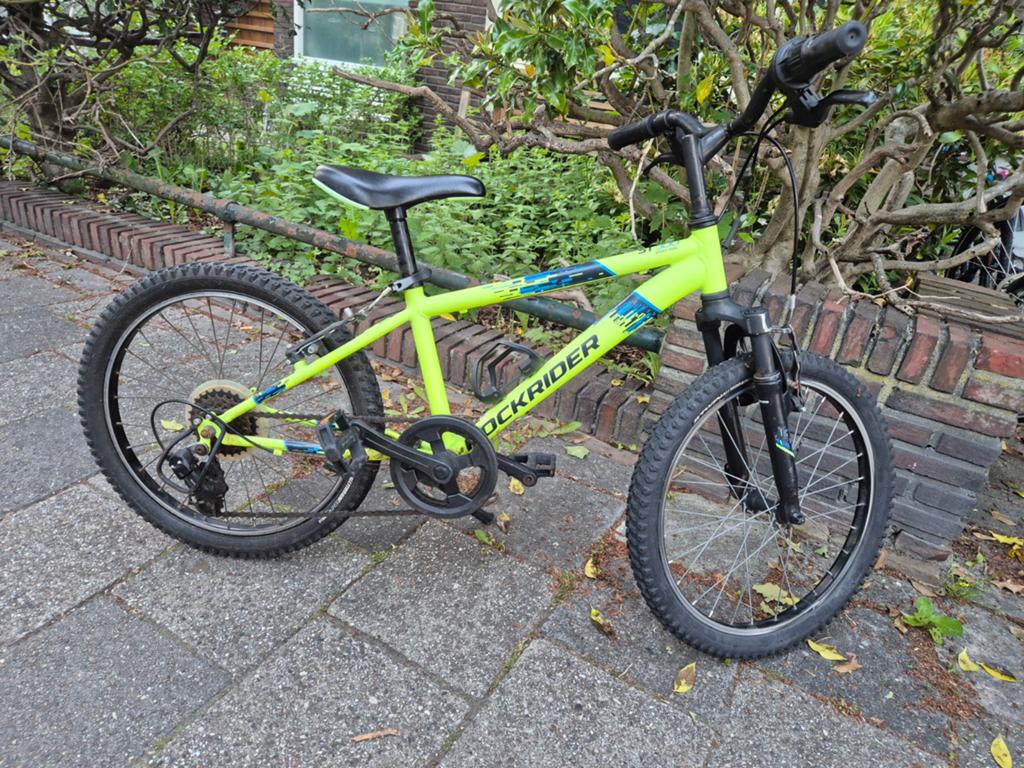 Mountainbike Rockrider ST500, 20 inch - groen blauw, Fietsen en Brommers, Fietsen | Jongens, Gebruikt, Velgrem, Versnellingen