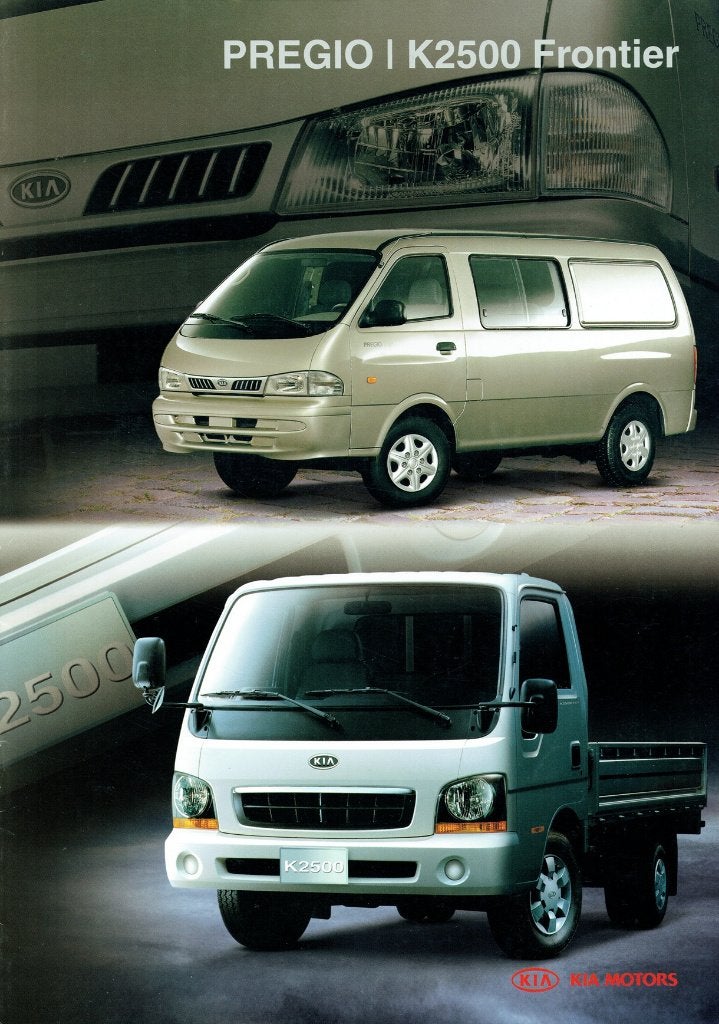 Folder Kia Pregio & K2500 Frontier (uit België - ca.2003), Verzenden, Gelezen, Overige merken