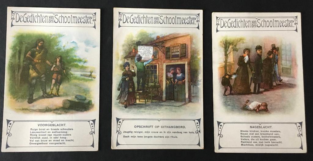 Negen Prentbriefkaarten: De Gedichten van den Schoolmeester, Ophalen of Verzenden, 1920 tot 1940, Ongelopen, Overige thema's