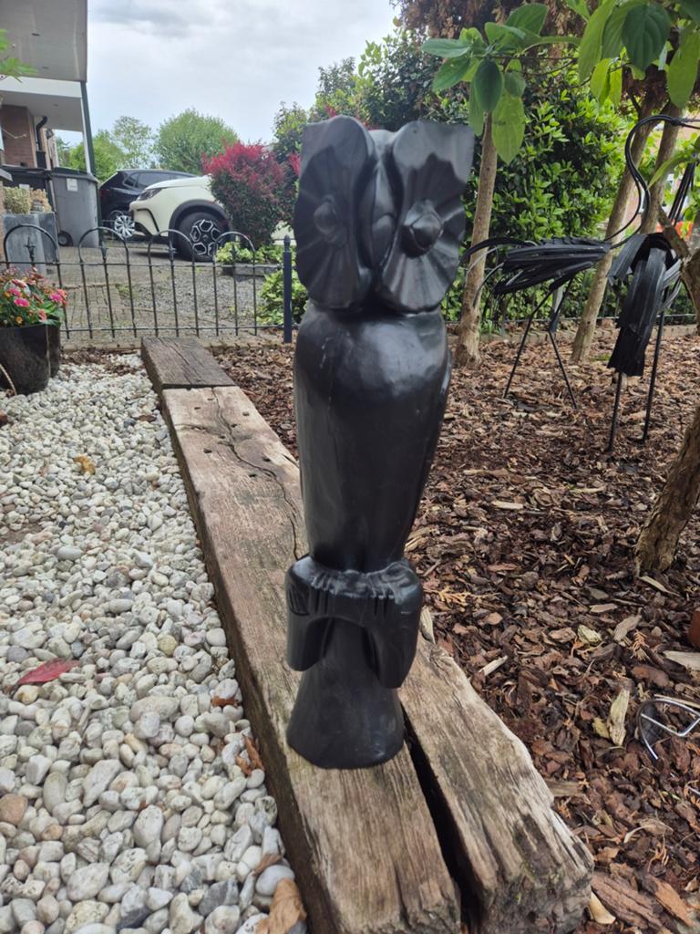 Grote Zwarte Houten Uil - Unieke Decoratie, Ophalen of Verzenden, Gebruikt, Zwart, Hout
