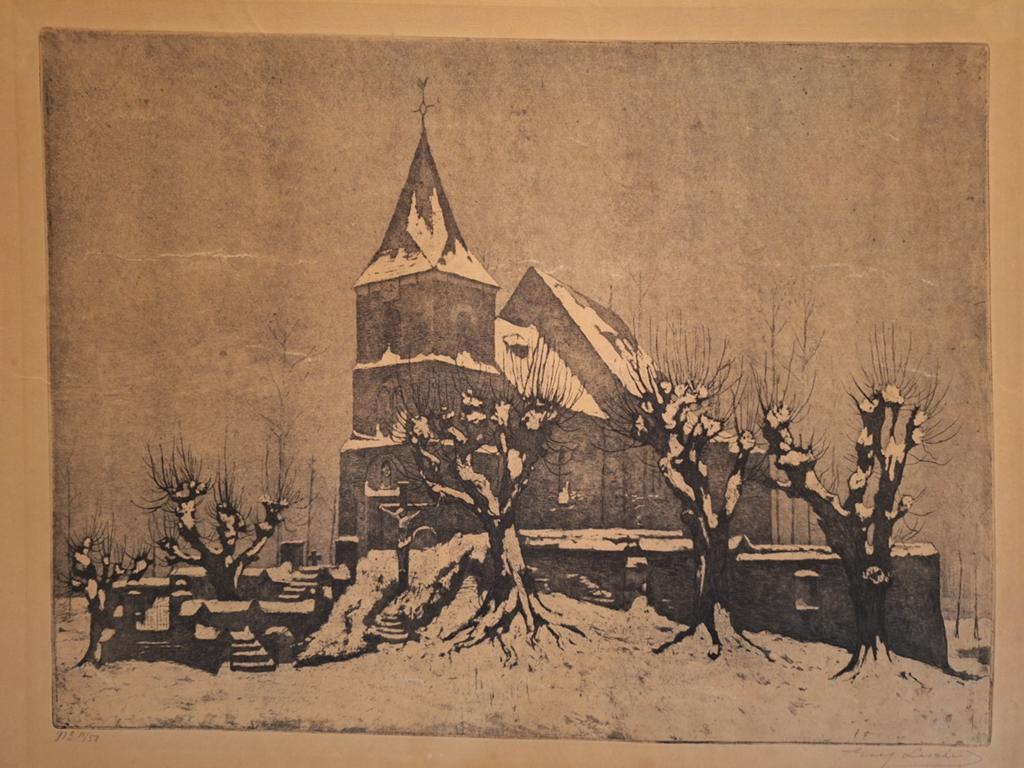 Grote Ets Winterlandschap met Kerk van Eug. Lucker, Antiek en Kunst, Kunst | Etsen en Gravures, Ets, Ophalen of Verzenden, Gesigneerd