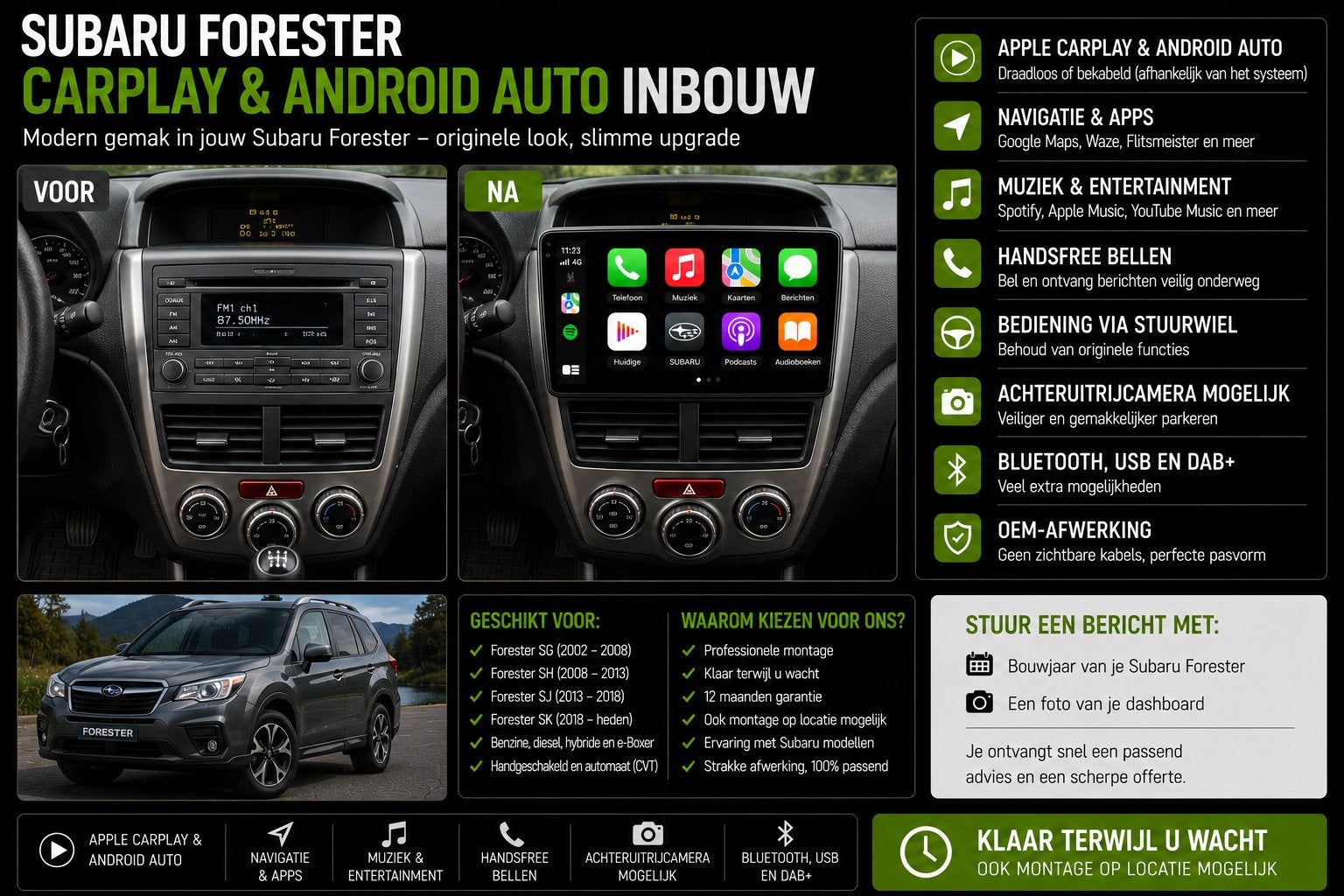 Subaru Forester CarPlay & Android Auto Inbouw, Auto diversen, Autoradio's, Ophalen, Nieuw