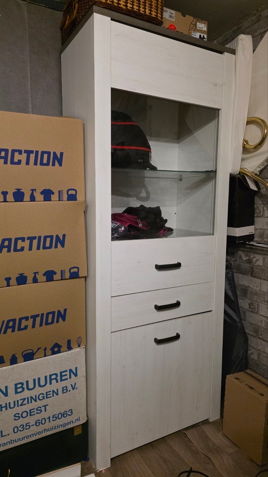 Demeyere Kast met Handleiding vitrine deel lade wit hout, Ophalen, Gebruikt