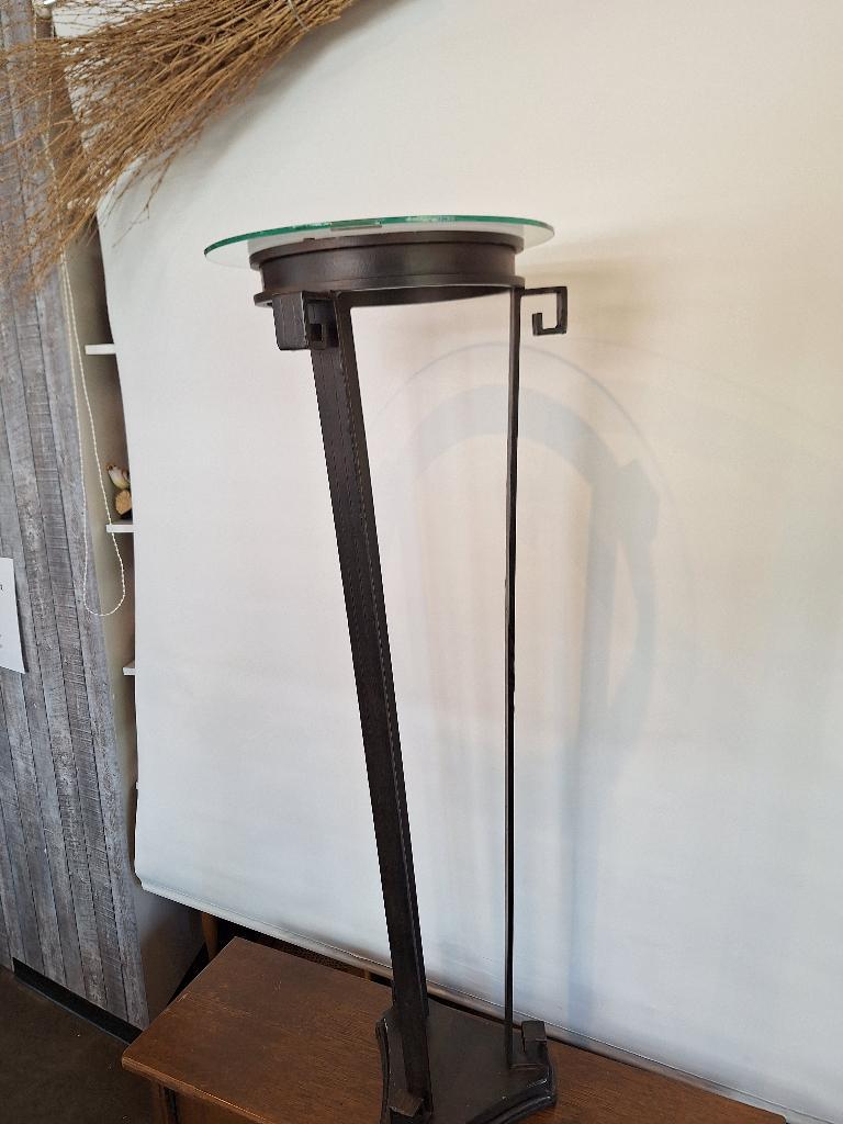Zware metalen zuil met glazen blad, Huis en Inrichting, Woonaccessoires | Zuilen en Pilaren, Ophalen, Onbekend, Zo goed als nieuw