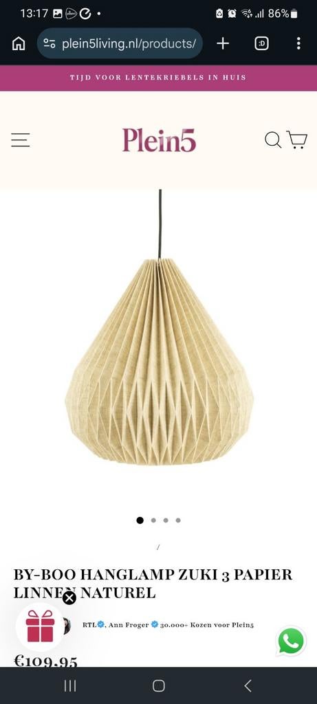 Nieuwe By Boo Zuki linnen hanglamp (dubbel besteld), Ophalen, Modern, Scandinavisch, Japandi, Nieuw, Stof