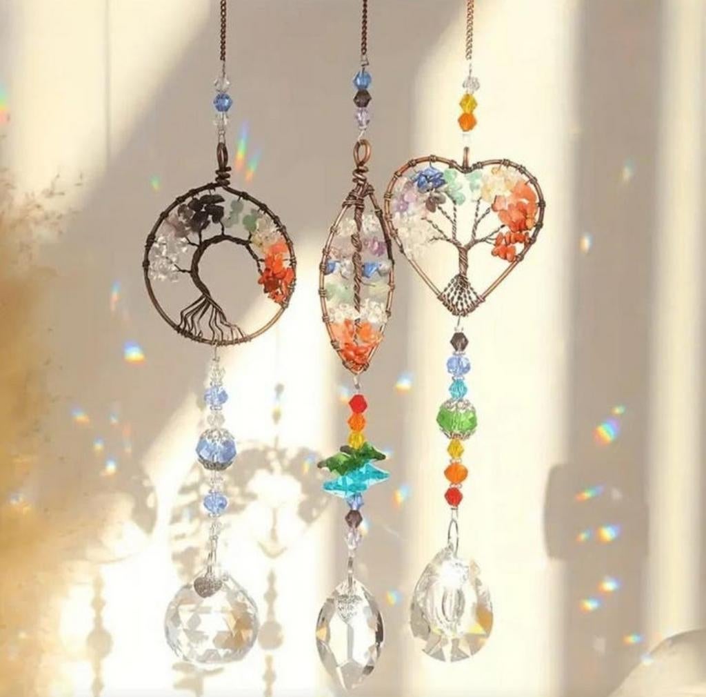 Edelstenen Chakra kristallen Zonvanger / Raamhanger., Ophalen of Verzenden, Nieuw, Glas