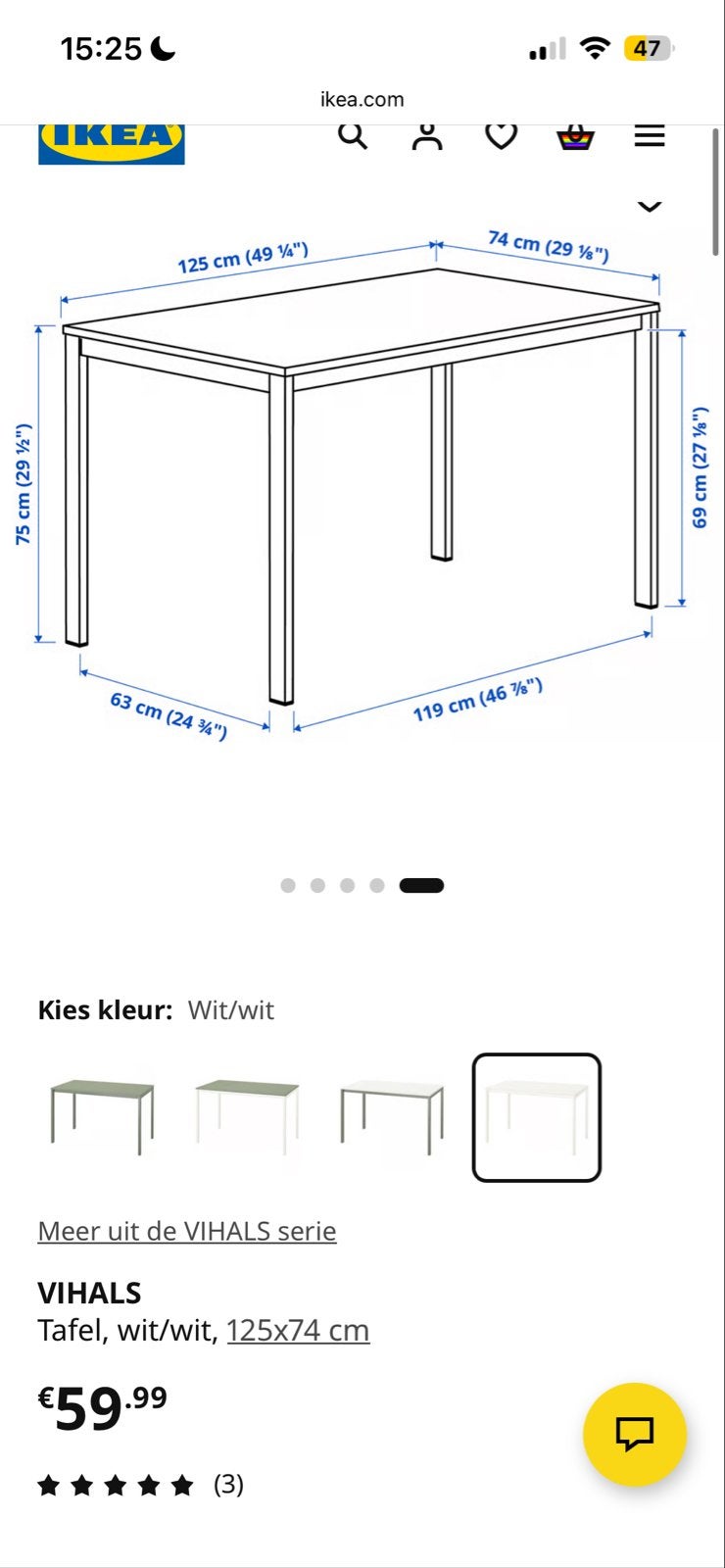 Ikea tafel VIHALS/MELLTORP 125x75cm - Wit, compleet, Huis en Inrichting, Tafels | Eettafels, Ophalen, Gebruikt, 100 tot 150 cm