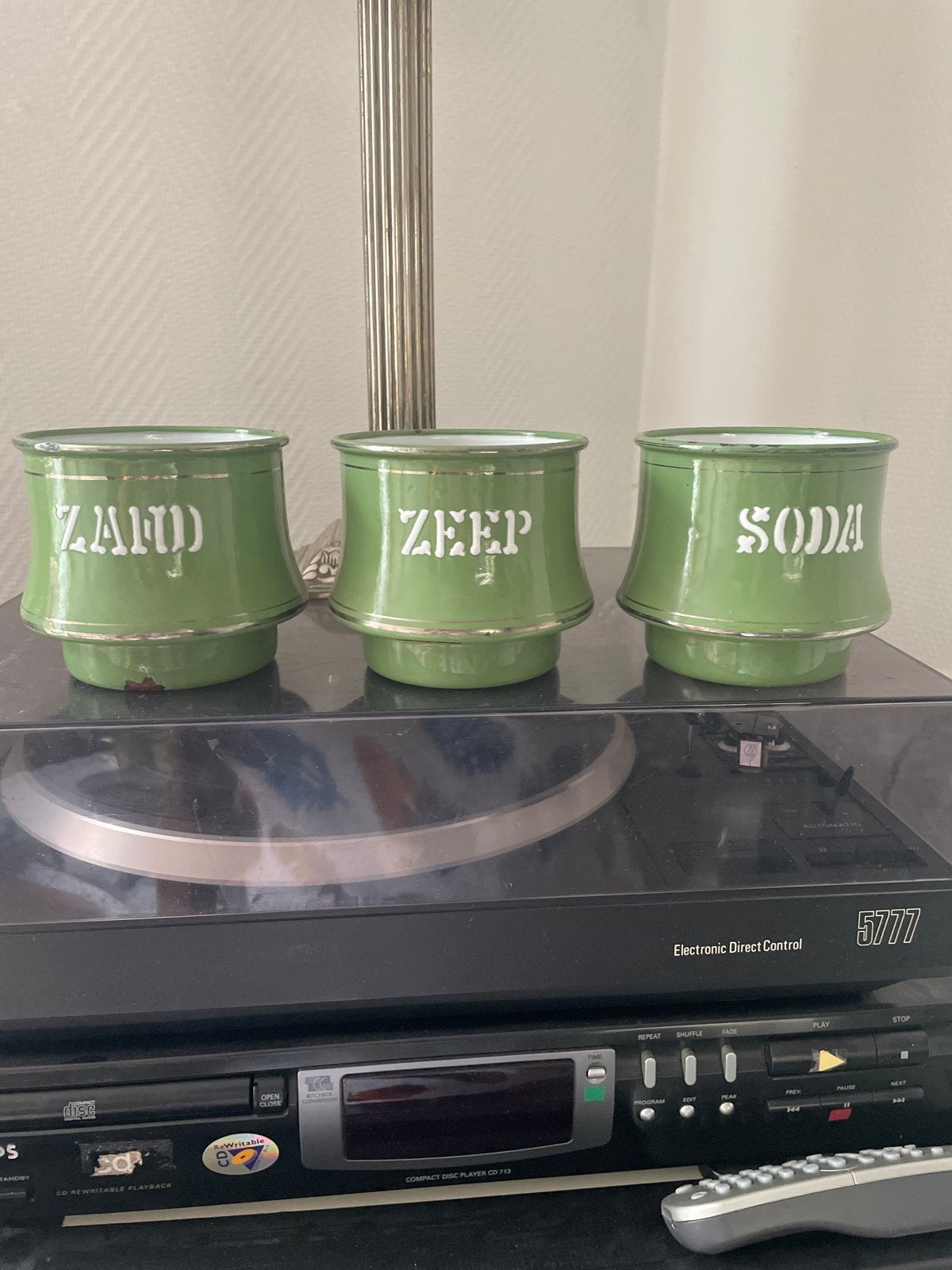 Vintage Groene Emaille Keukenbussen - Zand, Zeep, Soda, Ophalen of Verzenden