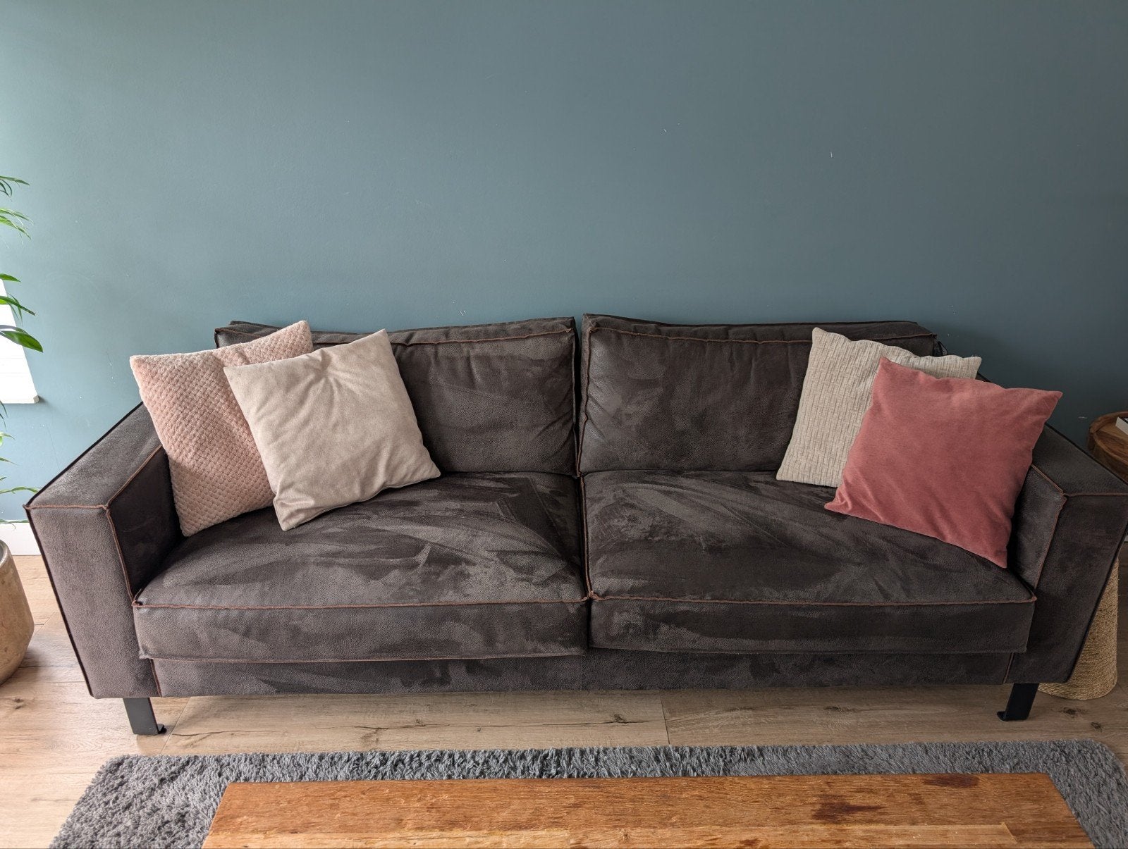 Pronto Wonen Tazzo 3,5-zits bank – antraciet – goede staat, Ophalen, Gebruikt, Leer, Stoer