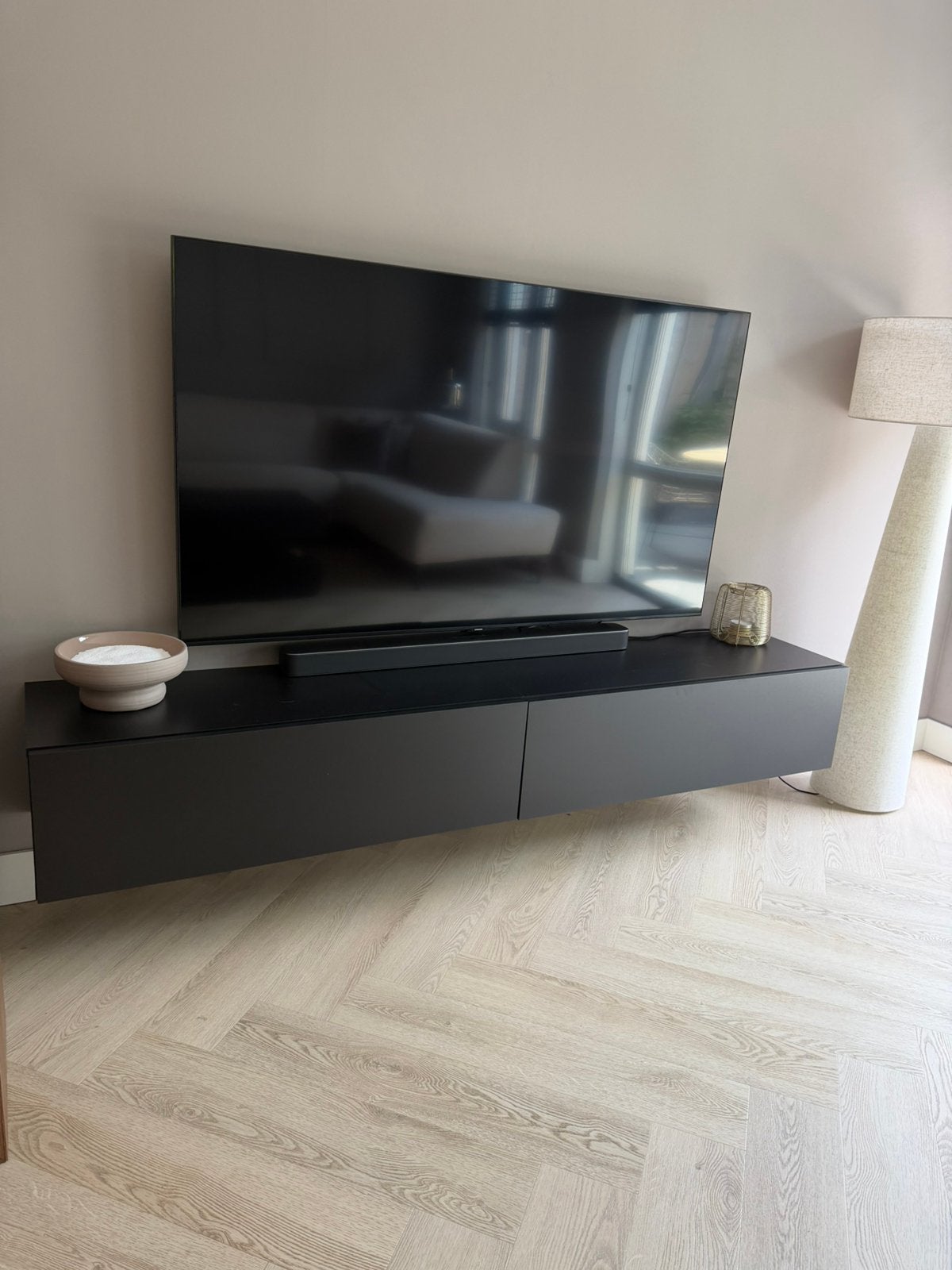 Zwart tv meubel, Ophalen, Gebruikt, 150 tot 200 cm, Minder dan 100 cm