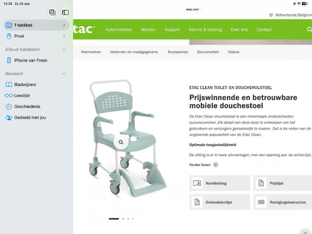 Etac douche stoel, Ophalen, Zo goed als nieuw