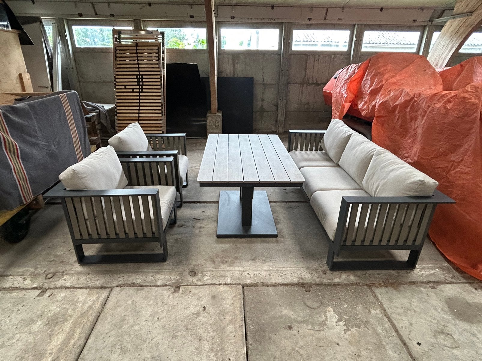Gabon lounge dining set 4-delig - carbon black, Tuin en Terras, Ophalen, 5 zitplaatsen, Bank, Aluminium
