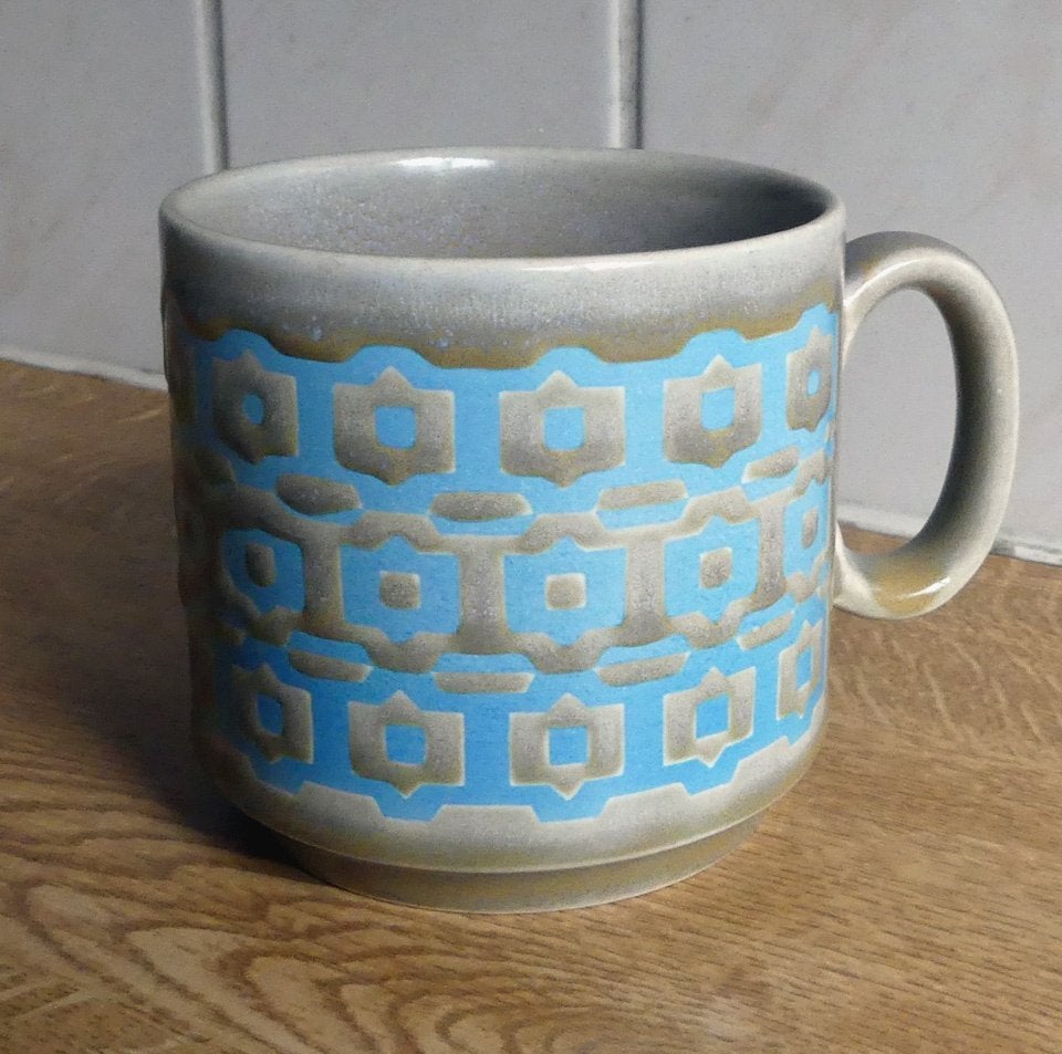 KilnCraft vintage beker grijs blauw made in England, Gebruikt, Overige merken, Ophalen of Verzenden, Overige stijlen