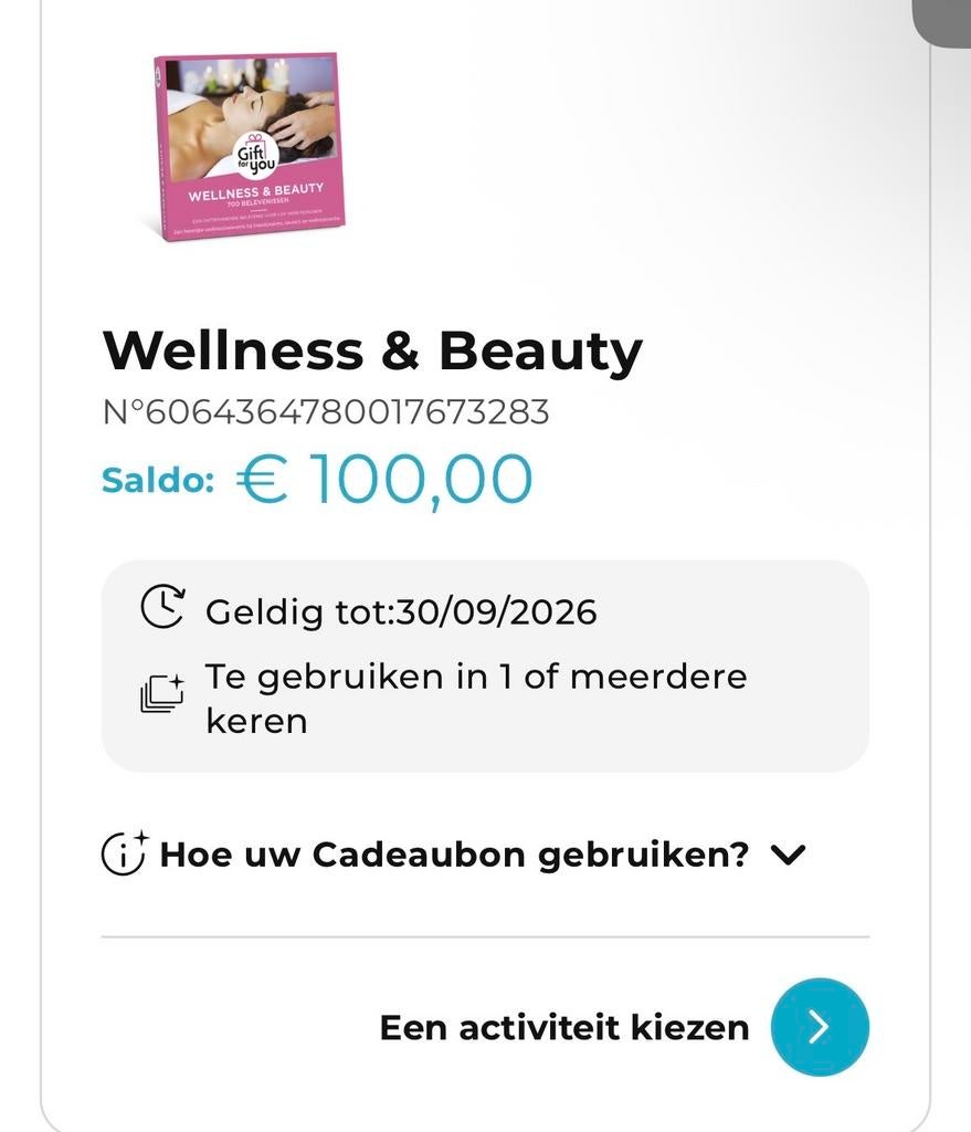 Gift 4 You cadeaukaart, Eén persoon, Cadeaubon, Spa of Sauna