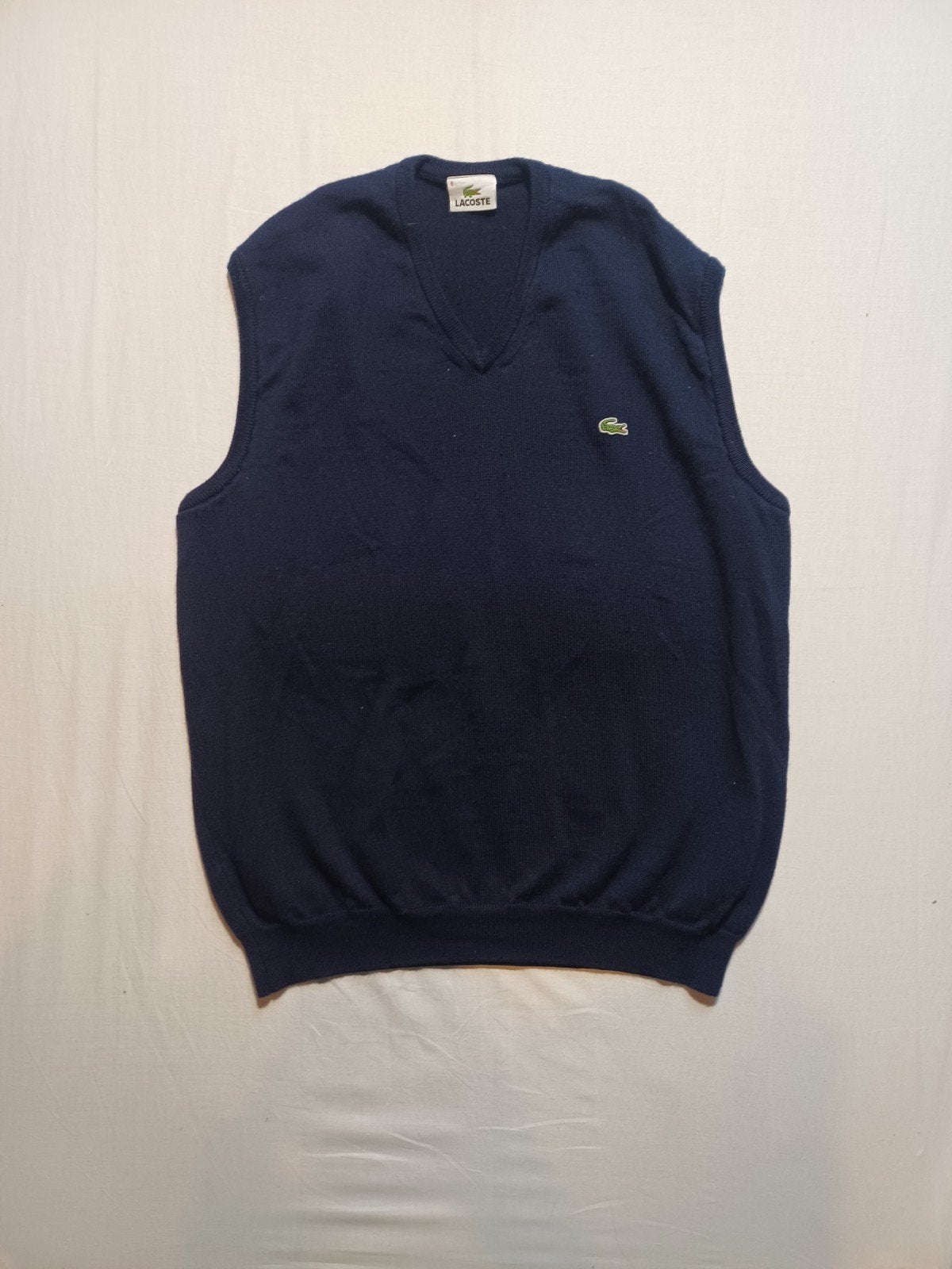Vintage Lacoste wollen V-hals slipover - Maat 6 (L), Maat 52/54 (L), Blauw, Lacoste, Ophalen of Verzenden