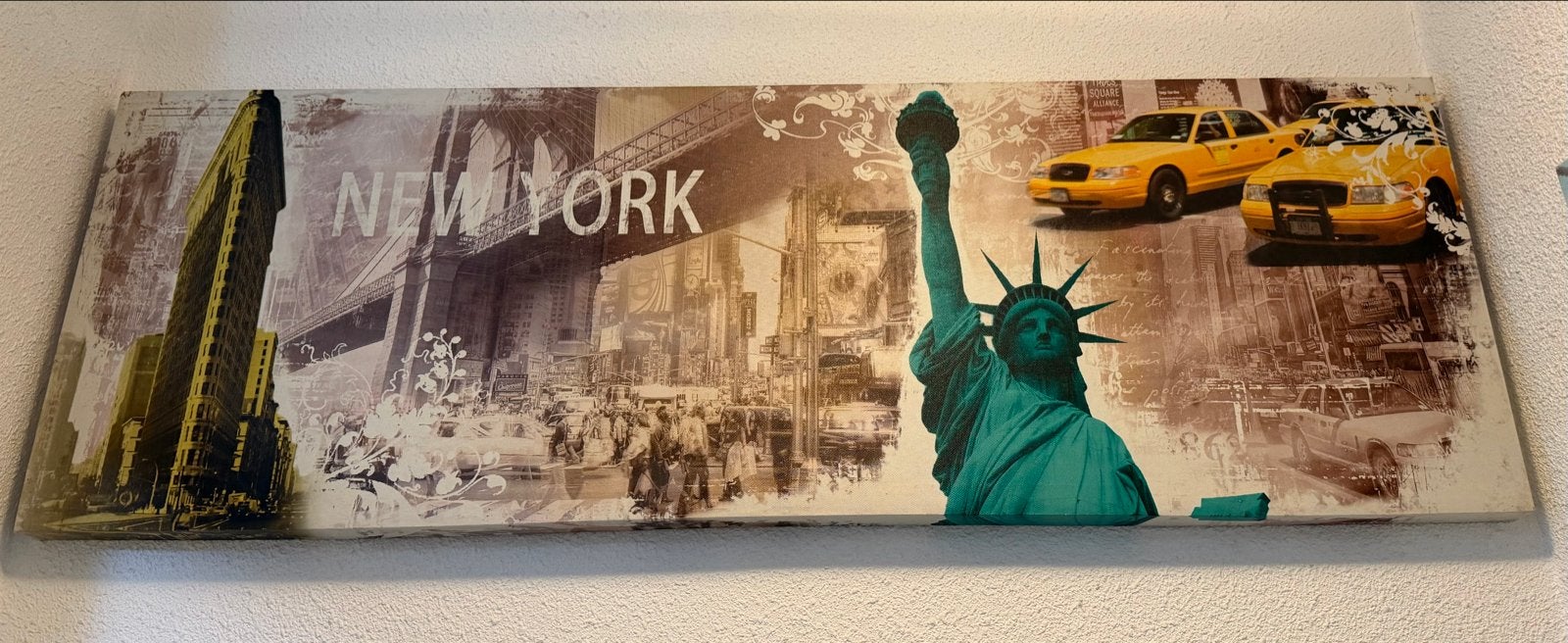 New York Canvas Schilderij - Vrijheidsbeeld & Taxi's, Gebruikt, Ophalen of Verzenden, Schilderij, 75 tot 100 cm