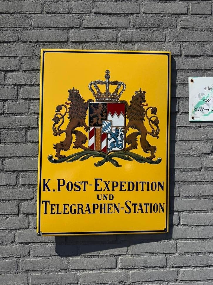 Vintage Emaille Bord K. Post-Expedition und Telegraphen-Stat, Ophalen of Verzenden