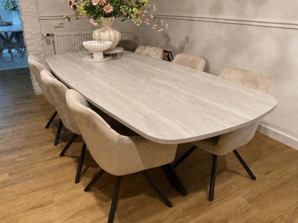 Nieuwe Deens ovale eettafel marmer look blad lengte 210 240, Huis en Inrichting, Tafels | Eettafels, Ophalen, 100 tot 150 cm, Vijf personen of meer
