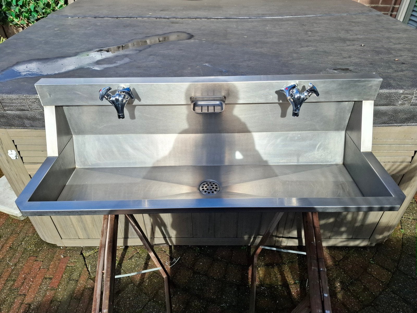 rvs wastrog wasbak spoelbak intersan 120 cm 2 mengkranen, Doe-het-zelf en Verbouw, Ophalen, Zo goed als nieuw, Rvs, Wastafel