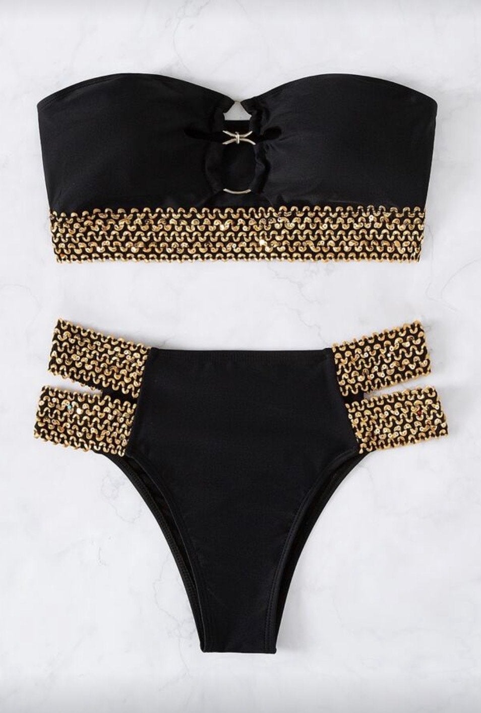 Shein Bikini Zwart/Goud - Maat L, Ophalen of Verzenden, Nieuw, Zwart, Bikini
