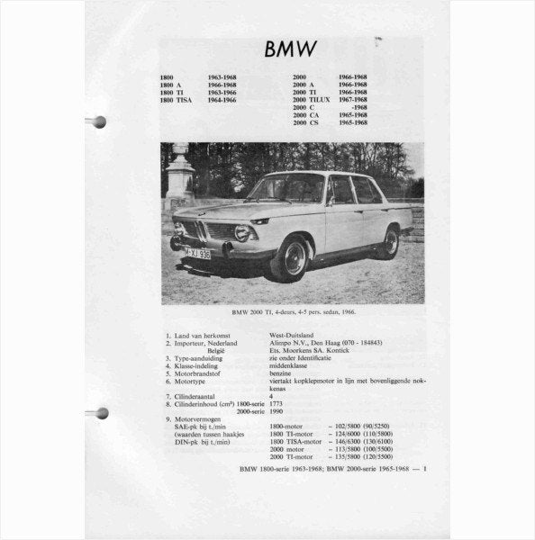 BMW 1800 2000 Vraagbaak losbladig 1963-1968 #4 Nederlands, Boeken, Ophalen of Verzenden, Gelezen, BMW