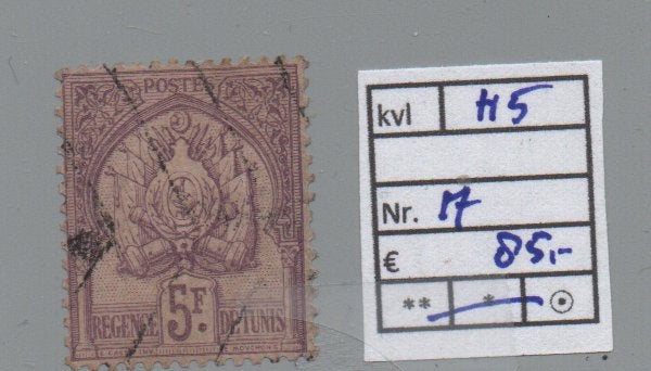 H5) Frans gebied Algiers 5 Franc nr 17 gebruikt, Ophalen of Verzenden, Overige landen, Gestempeld