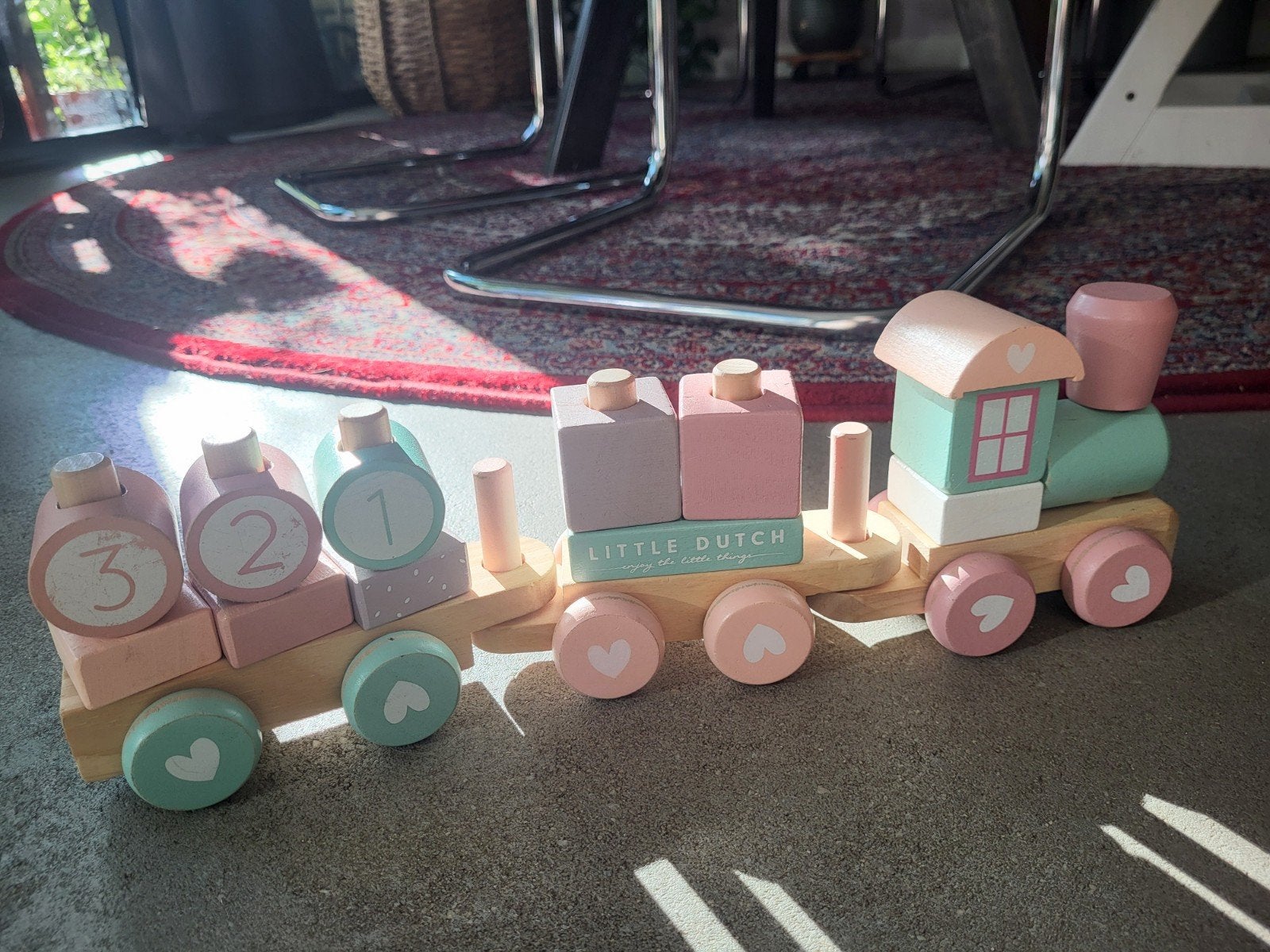 Little Dutch Houten Trein Roze/Mint - Stapelblokken, Ophalen of Verzenden, Gebruikt, Duw- of Trekspeelgoed