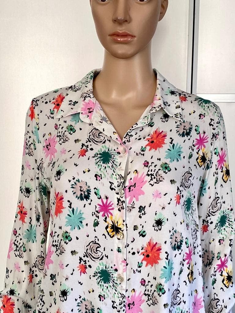 K161 Nieuw: Pom maat 38=M blouse top wit/roze/groen, Maat 38/40 (M), Wit, Nieuw, Ophalen of Verzenden