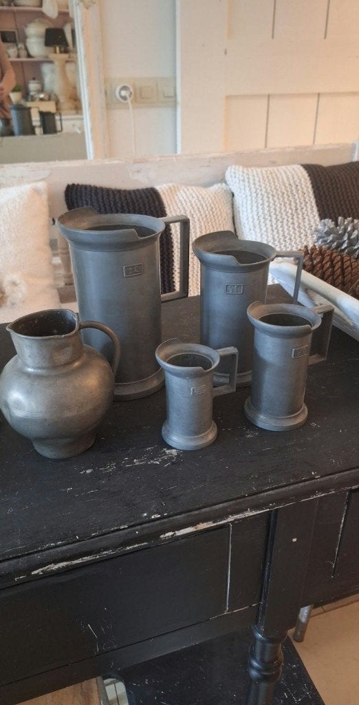tinnen maatbekers, kandelaar, vaasje, kannetje, Ophalen of Verzenden