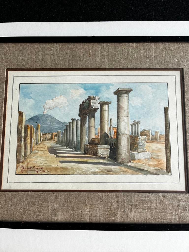 Giovanni GALLO 1952 Italy POMPEI Vesuvius gouache pastel, Antiek en Kunst, Kunst | Schilderijen | Klassiek, Ophalen of Verzenden
