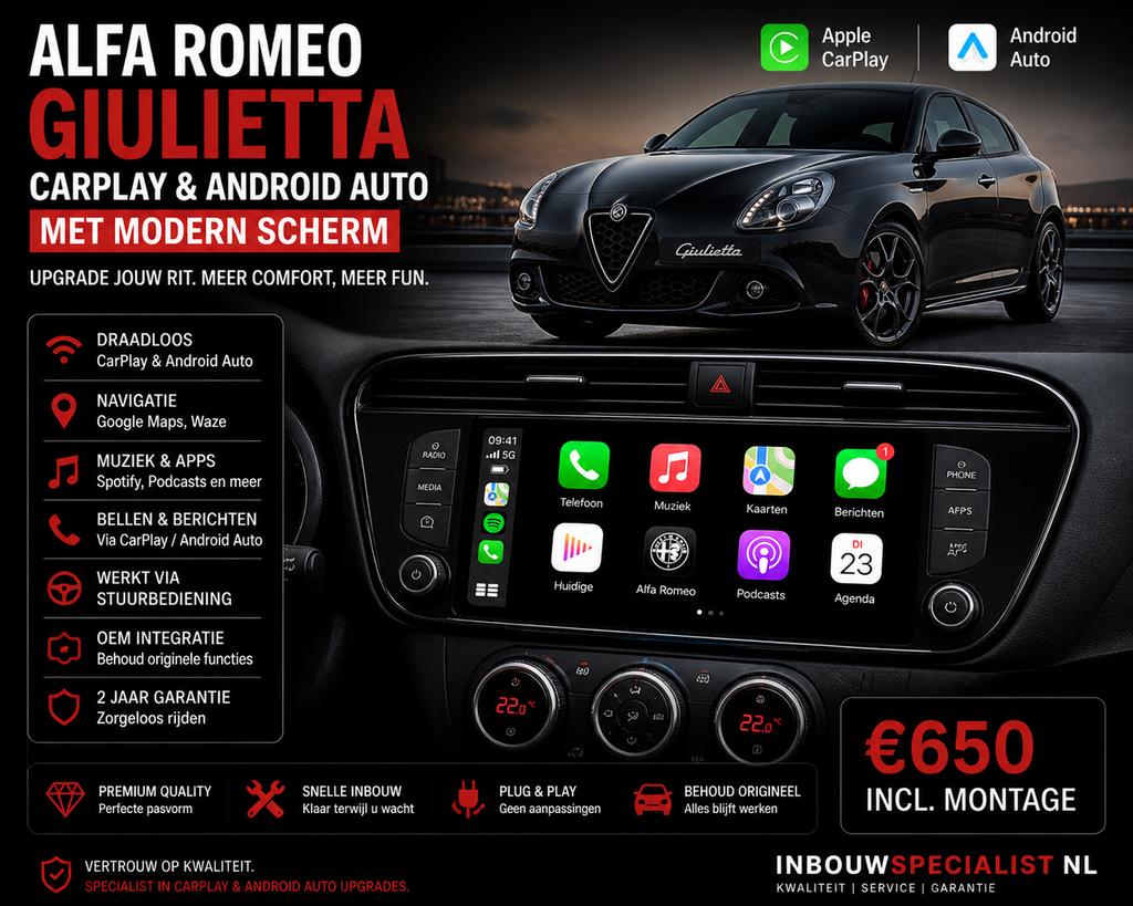 Alfa Romeo Giulietta CarPlay Android Auto Scherm | Inbouw, Auto diversen, Autoradio's, Ophalen, Nieuw