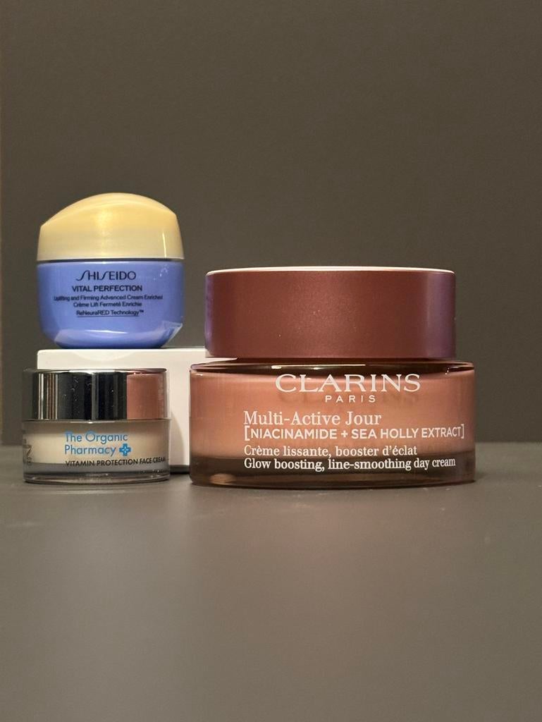 Diverse gezichtsverzorgingsproducten: Shiseido, Clarins, Org, Ophalen of Verzenden, Zo goed als nieuw, Gehele gezicht, Verzorging