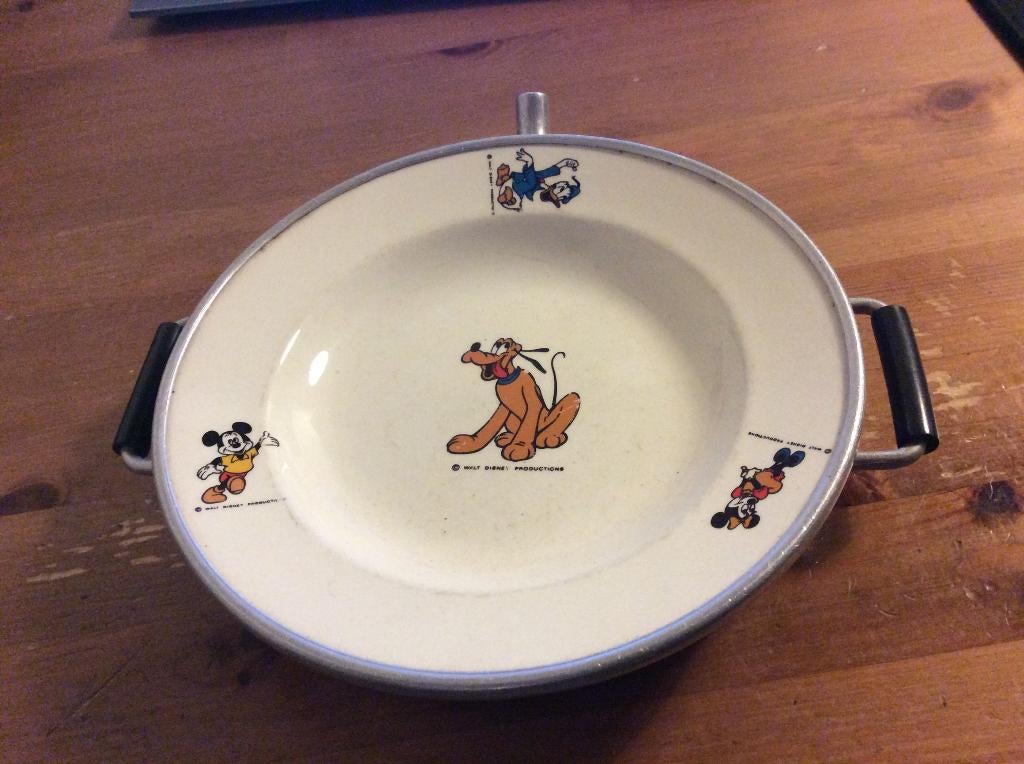Vintage porseleinen / metalen warmhoudbord. 20 cm. Disney, Ophalen of Verzenden