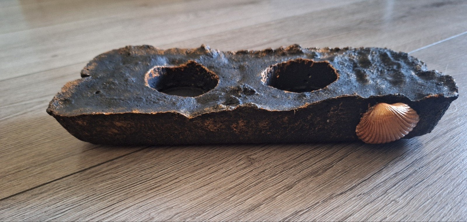 Zelfgemaakte kaarsenhouder beton brons zwart 24x10 cm, Ophalen of Verzenden, Nieuw, Zwart, Overige materialen