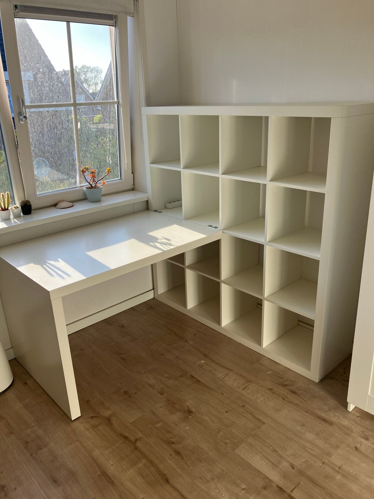 Bureau-kast combinatie wit - IKEA Kallax/Linnmon stijl, Ophalen, Demontabel, Gebruikt, Spaanplaat of MDF