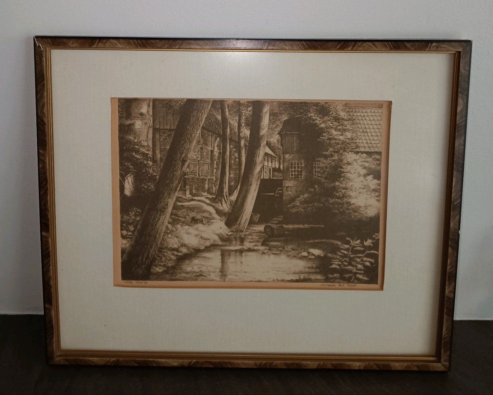 Wim Riem - De watermolen Bels in Vasse (1974), Ophalen of Verzenden, Gesigneerd, Landschap, 1950 - 1999