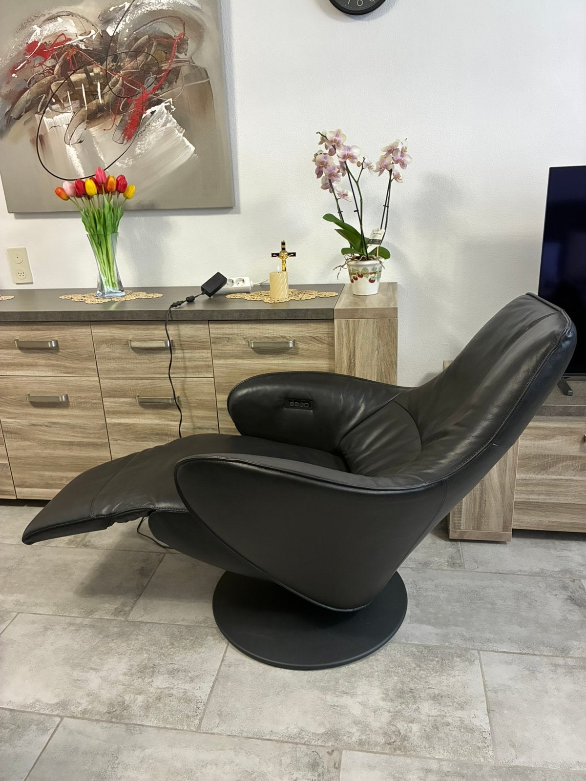 Te koop prachtige Elektrische relaxstoel prominent, Leer ,, Ophalen, Minder dan 75 cm, Leer, Zo goed als nieuw