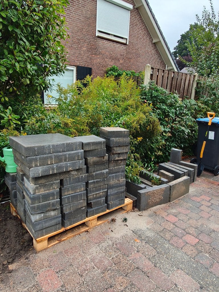 Oprittegels/ terrastegels antraciet 50x50 op pallets, Ophalen, Gebruikt, 10 m² of meer, Beton