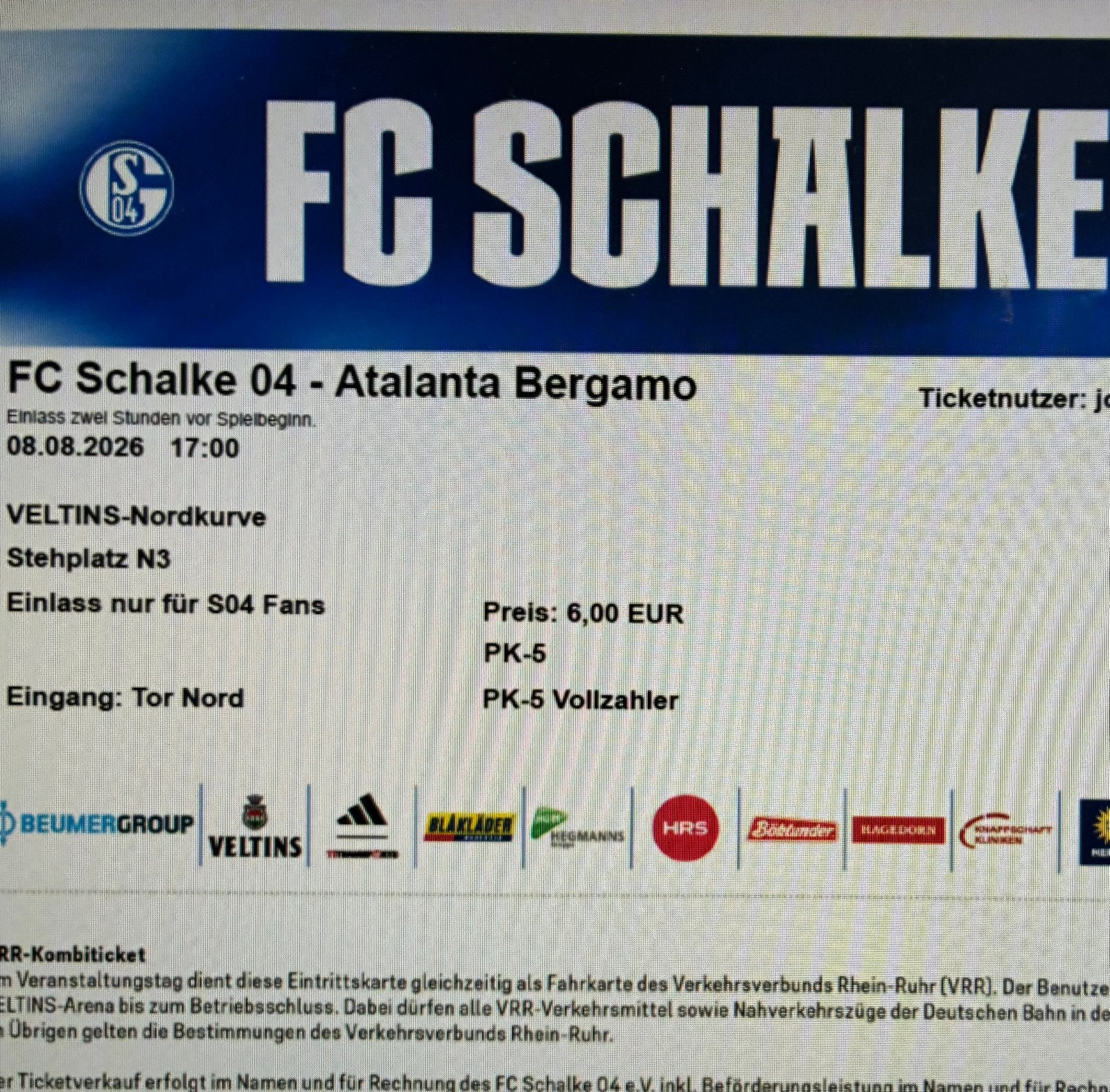 2 staanplaatsen Schalke 04 Atalanta Bergamo 8 augustus, Tickets en Kaartjes, Twee personen, Augustus
